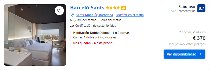 Resumen de información de hoteles en Booking