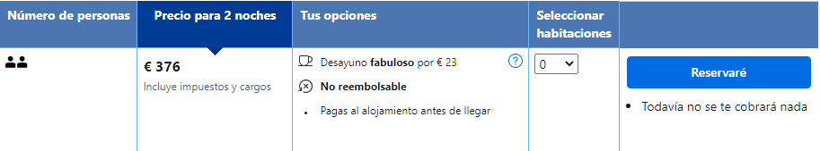 Cómo escoger tarifas distintas en Booking