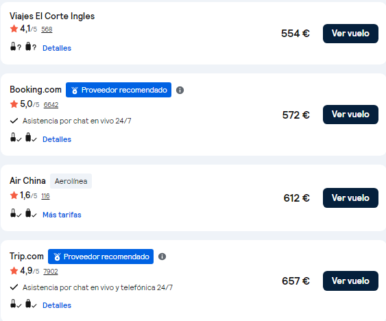 Skyscanner vuelos lista de proveedores