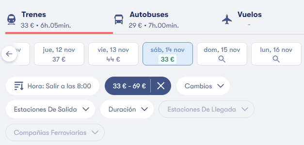 Cómo aplicar filtros en Omio
